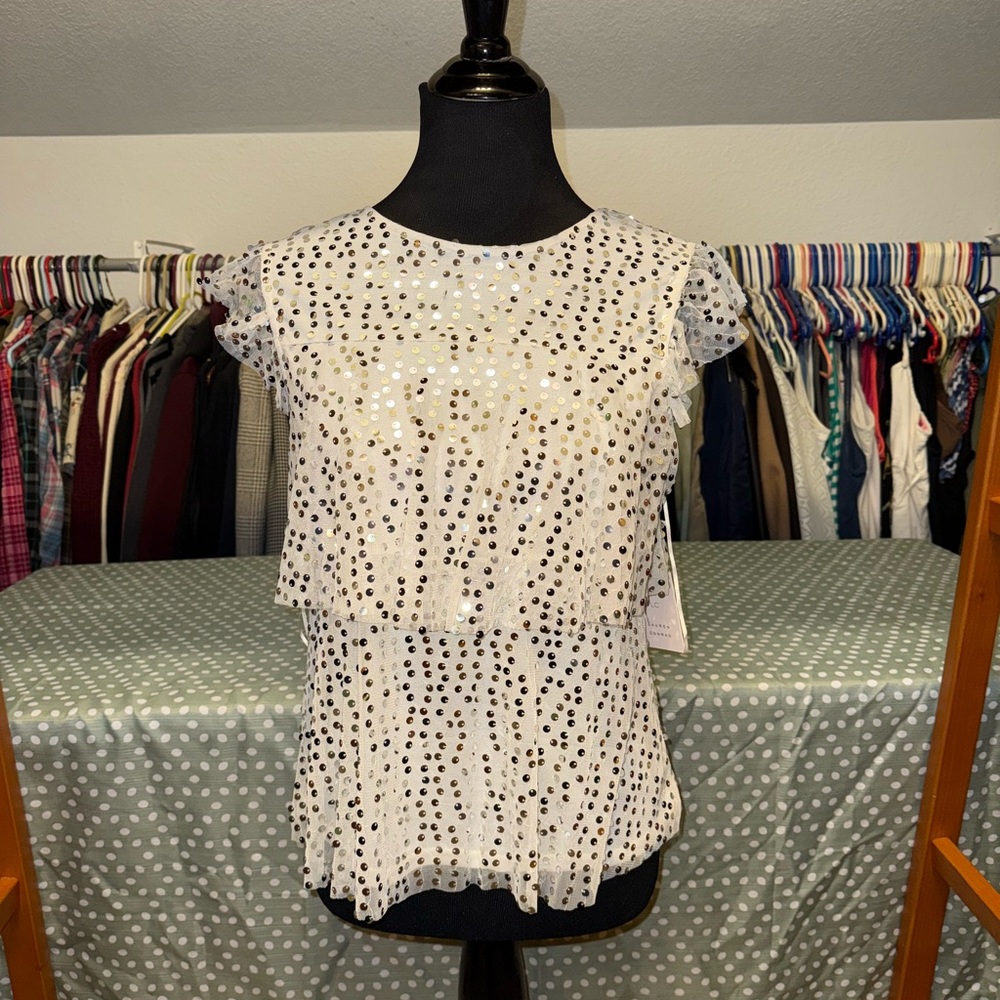 Elegant White Polka Dot Women's Top